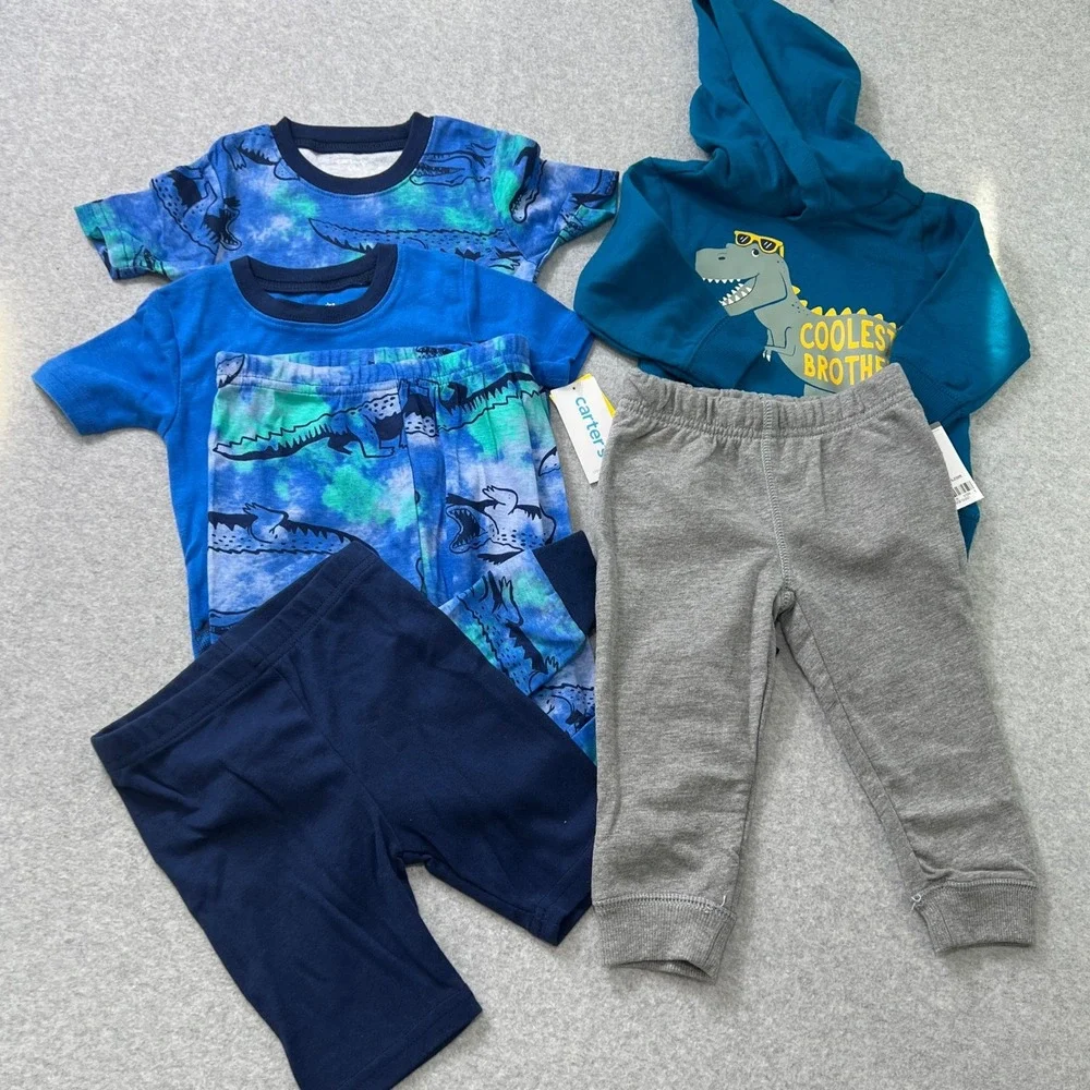 Carter's Toddler Boy Dinosaur‎ Outfit Bundle Size 4 Hoodie Joggers & Pajama Set